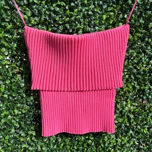 Pink Ribbed Strapless Top